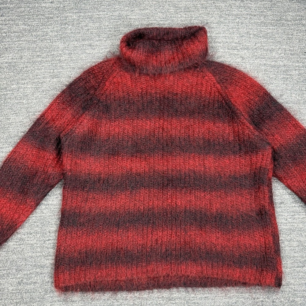 Vintage Jones New York Large Mohair Red Stripe Furry Sweater Turtleneck Hairy